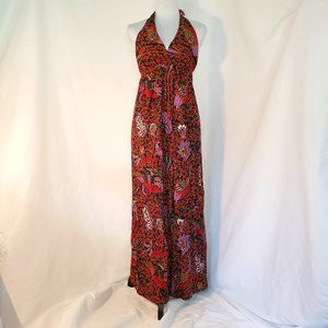Vintage Early-70s Rare Fritzi Bohemian Red Halter Maxi Hippie Dress - Size Small